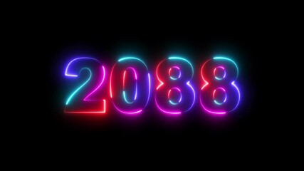 Abstract 2088 neon text animation ,Four rainbow color neon Glowing number text background 4k video. happy new year concept, Abstract 2088 neon line  text animation