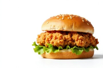 Crispy fried chicken sandwich, isolated on white , isolated, vibrant, crunchy