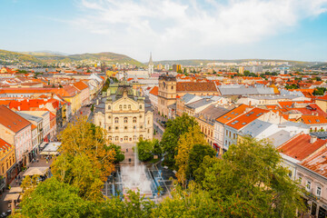 Naklejka premium Top view on Kosice main street. Cathedral of Saint Elizabeth, Kosice in Slovakia