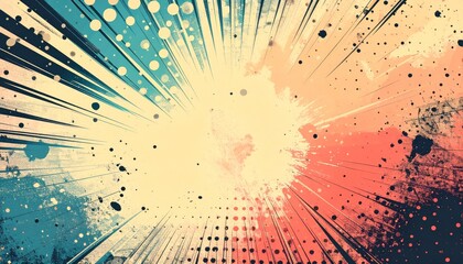 Abstract Artistic Background Texture with Vintage Style Radiating Lines and Colorful Splashes