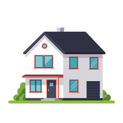 Charming Family House with Lush Garden and Bright Sunny Surroundings.A picturesque cozy house with a lush garden, situated against a clear, sunny sky, promoting tranquility and homeliness.