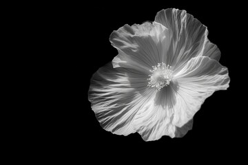 Elegant white flower in monochrome against a black background, showcasing delicate petals