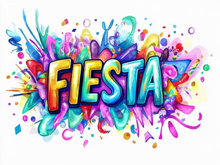 Obraz premium modern lettering art with the word fiesta (party) surrounded by abstract shapes and bright festive c