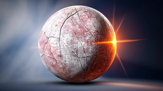 Abstract egg with cracked texture and radiant light on a dark blue background for modern art and design projects