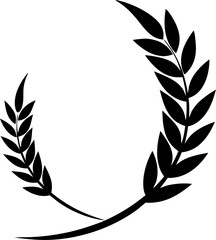 Black silhouette laurel wreath, branches victory, honor triumph laurel wreath