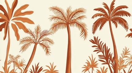 Tropical palm trees, sunset, background, beach illustration, design