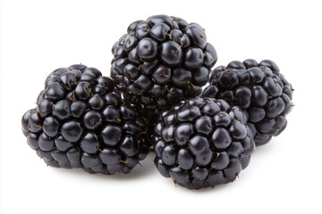 Fresh blackberries piled together on a white background, showcasing their rich color and texture