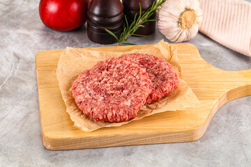 Raw round beef cutlet minced meat