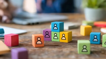 Colorful blocks portray networking teamwork and leadership