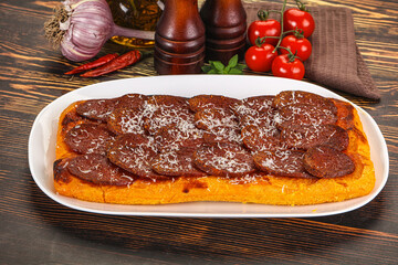 Homemade Roman pizza with pepperoni