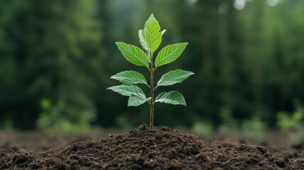 Young tree growing in rich soil, symbolizing hope and reforestation efforts
