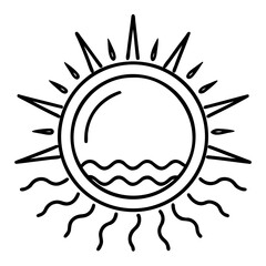 Black Silhouette Summer Sun Illustration Isolated on transparent background