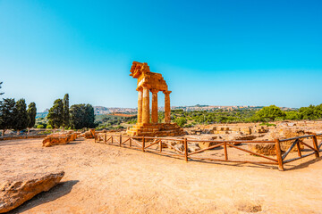 The greek temple of Temple of the Dioscuri in the Valley of the Temples, Agrigento, Sicily.