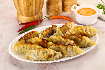 Japanese fried Gyoza stuffed dumplings