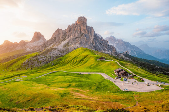 Ra Gusela Peak of Nuvolau group in the Italian Dolomites mountain at Giau Pass in South Tyrol Italy. - Powered by Adobe