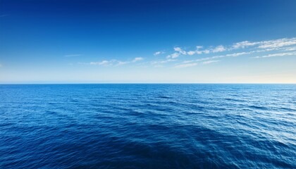 Obraz premium A serene, endless ocean under a clear blue sky with gentle waves and a distant horizon.