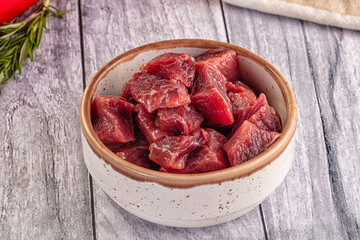 Raw beef meat cubes pieces