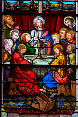 Stained glass (19th century) of Last supper of Jesus-Christ.