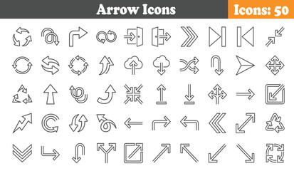 Arrow Icons Set - 50 Minimal Line Arrows for Navigation, Direction, Upload, Download, and Recycling