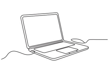 Continuous line drawing of laptop computer outline Vector illustration
