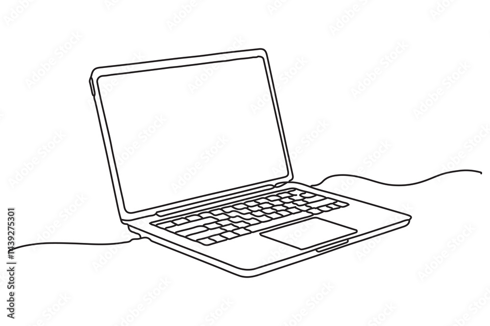 Fototapete continuous line drawing of laptop computer outline vector illustration