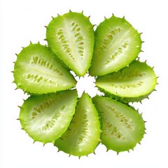 Sliced kiwano fruit arranged nicely isolated on white background