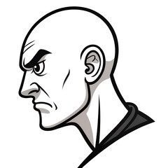Cartoon Bald Head in Profile with Angry Expression Illustration