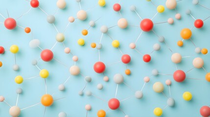 Colorful 3D molecular structures displayed on a light blue background