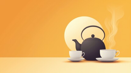 A calming image of teapot and teacup. The scene evokes a sense of relaxation and warmth.