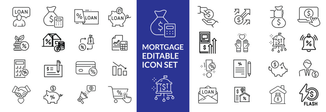 Loan and credit line icons. Editable stroke. For website marketing design, logo, app, template, ui, etc. Vector illustration.