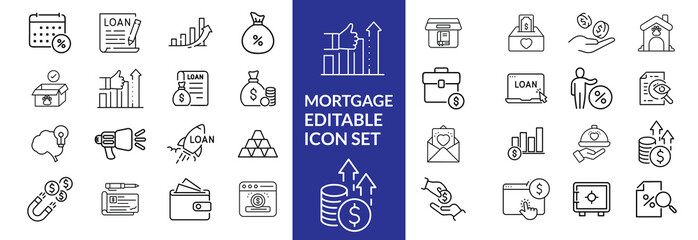 Loan and credit line icons. Editable stroke. For website marketing design, logo, app, template, ui, etc. Vector illustration.