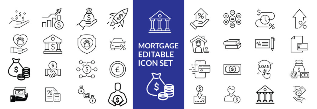 Loan and credit line icons. Editable stroke. For website marketing design, logo, app, template, ui, etc. Vector illustration.