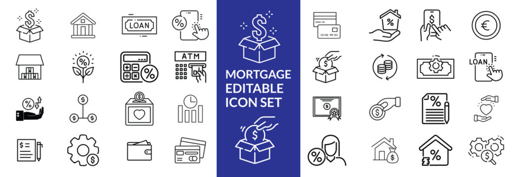 Loan and credit line icons. Editable stroke. For website marketing design, logo, app, template, ui, etc. Vector illustration.