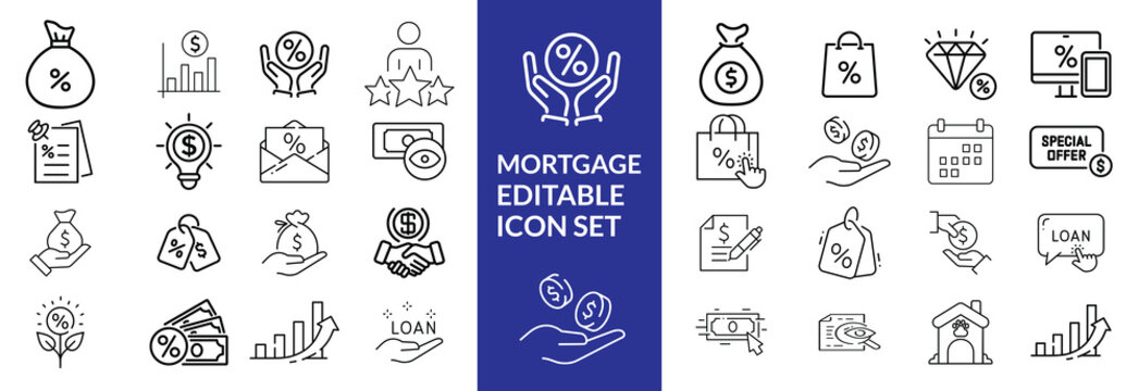Loan and credit line icons. Editable stroke. For website marketing design, logo, app, template, ui, etc. Vector illustration.