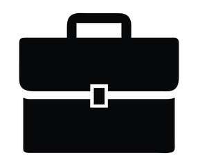 A solid black briefcase icon, perfect for representing business, work, or professional settings.