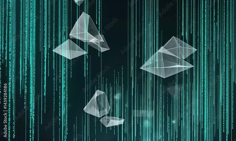 Poster digital matrix background with geometric shapes animation abstract technology loop