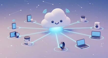 Connecting Devices to Smiling Cloud Network Illustration