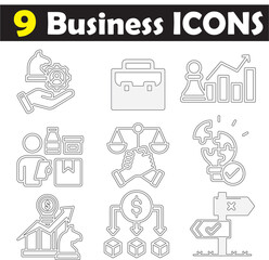 Set of Business Icons, Business Strategy Icons, New Idea, Profit, Strategy Build, Analysis, Planning, Market Study