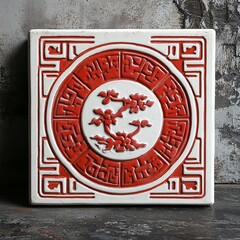 Fototapeta premium a set of traditional classic red floral tile white background