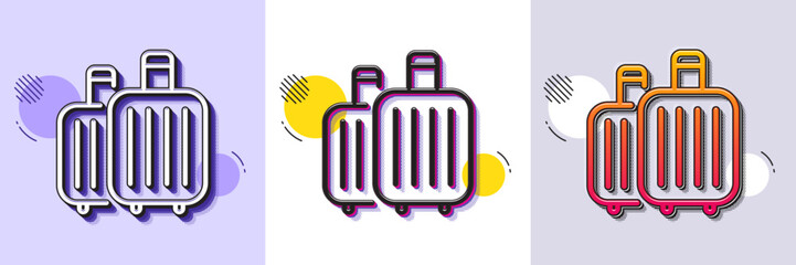 Baggage line icon. Halftone dotted pattern. Gradient icon with grain shadow. Travel luggage sign. Journey bag claim symbol. Line baggage icon. Various designs. Vector