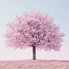 Obraz premium Beautiful Pink Blooming Tree Against Clear Blue Sky Background