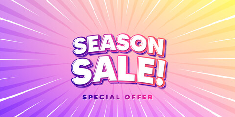 Season sale sun rays gradient banner. Light burst background. Season sale tag. Special offer price sign. Advertising discounts symbol. Gradient sun rays. Sunburst light. Vector
