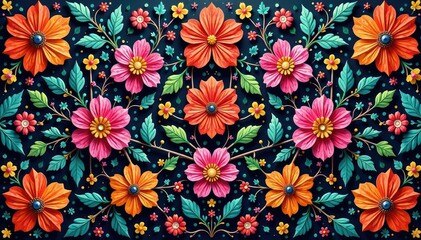 Fototapeta premium Intricate floral textile design, repeating motif, wallpaper, elegant