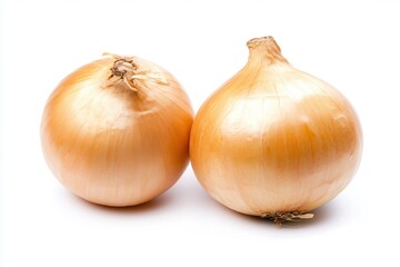 Fresh, organic yellow onions on a clean white background, ideal for culinary use