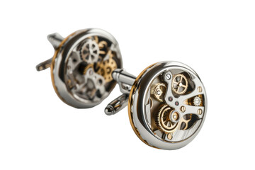 Unique Gear Design Cufflinks Isolated On White Background.