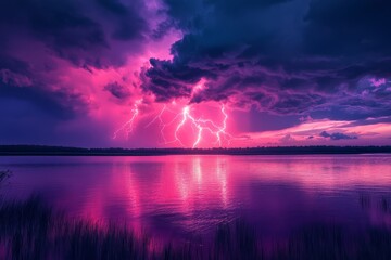 Enchanting image: purple lightning storm.
