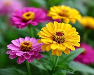 Obraz premium Brightly colored flowers blooming in a garden - vibrant petal cultivated tranquility peaceful