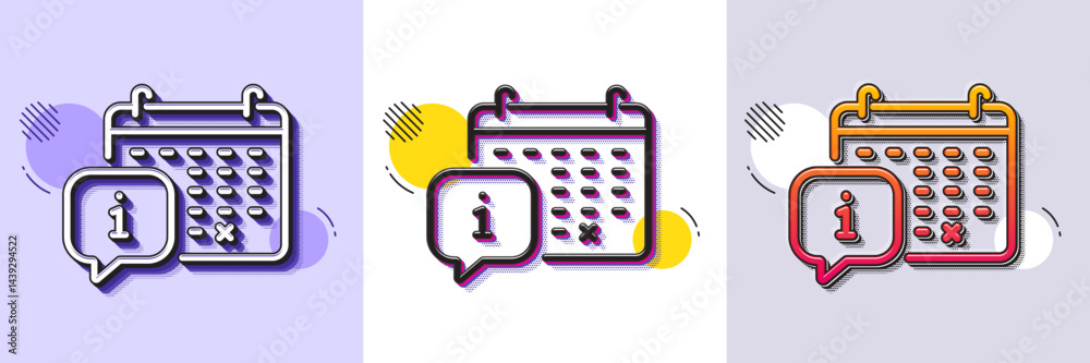 Poster calendar line icon. halftone dotted pattern. gradient icon with grain shadow. appointment informatio