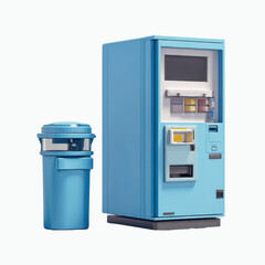 Retro Blue Vending Machine and Trash Can in Minimalist Setting