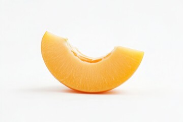 Freshly cut cantaloupe slice on a clean white background showcasing its vibrant color and texture